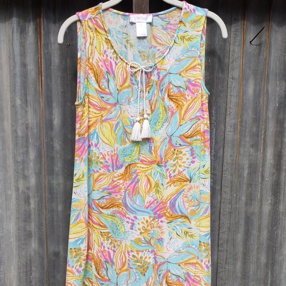 Stella Parker Tropical Floral Sun Dress Sz Small Coastal Lounge Beach Swim